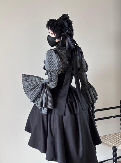 FlowerFairyDaily - Gothic Lolita Striped Shirt With Alternative NeckTie/Jabot