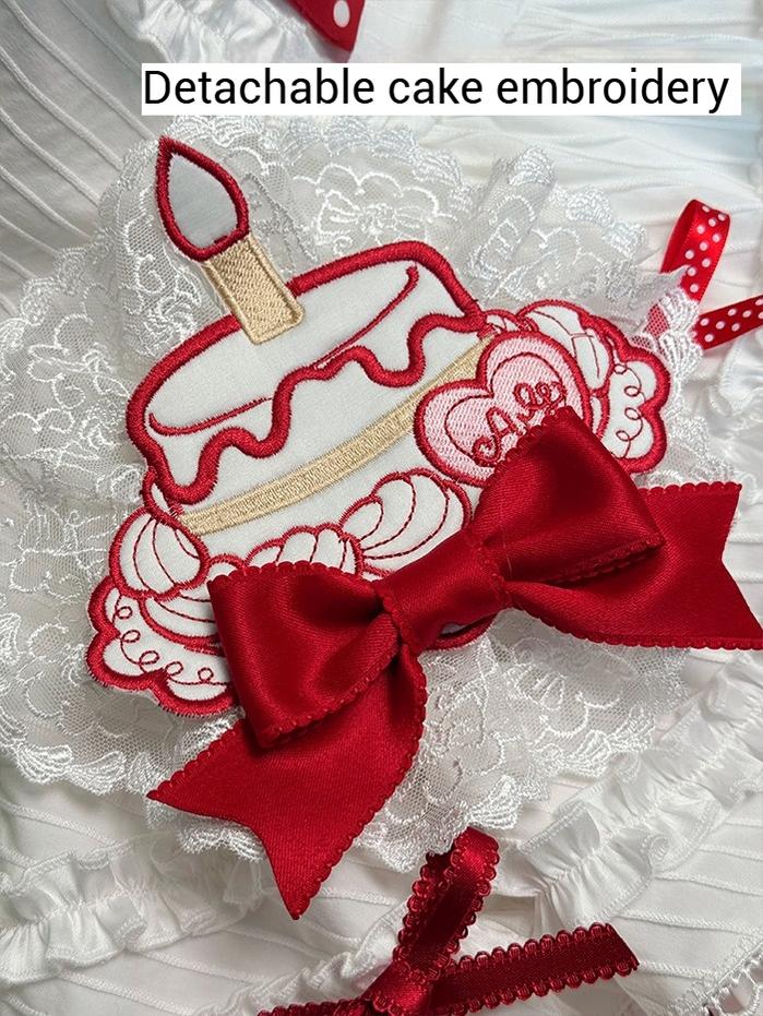 Shuang Sheng Xiao Xiong - Bite The Cake - Sweet Lolita Dress, Red & White Polka Dots