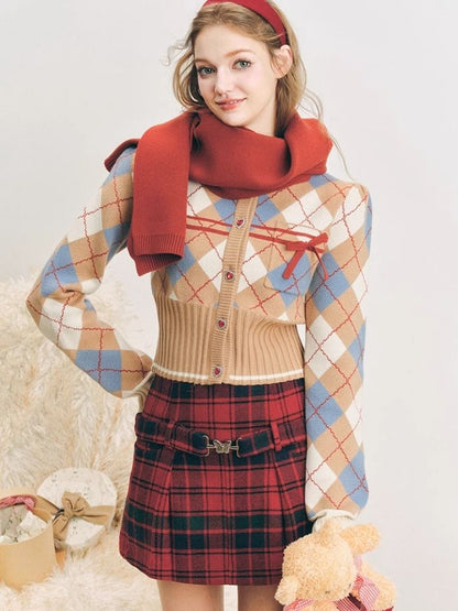 Christmas red wool plaid skirt tweed bustier【s0000004607】