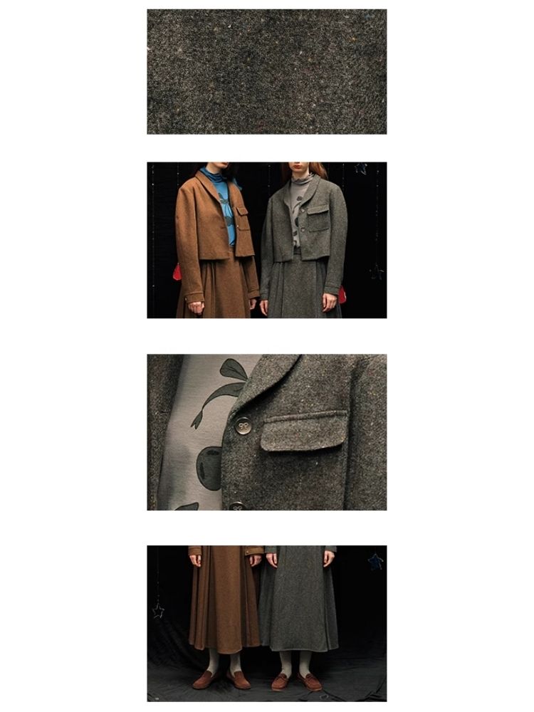 Tweed short jacket long pleated skirt suit【s0000005940】