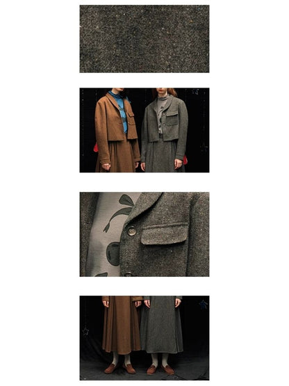 Tweed short jacket long pleated skirt suit【s0000005940】