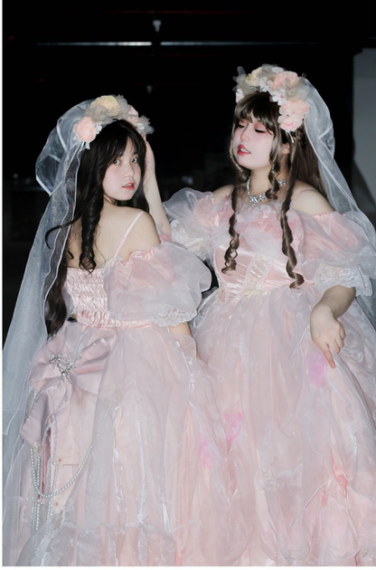 Daydream Whisper - Misty Rose Sea - Plus Size Wedding Lolita JSK with Puffy Tiered Skirt