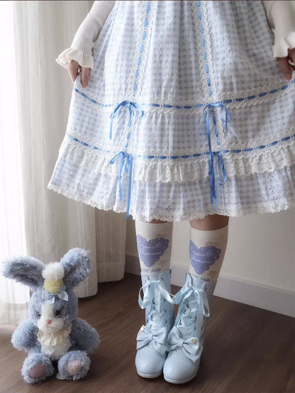 Sheep Puff - Snowy Mochi - Kawaii Lolita Winter Boots, Detachable Fur Trim