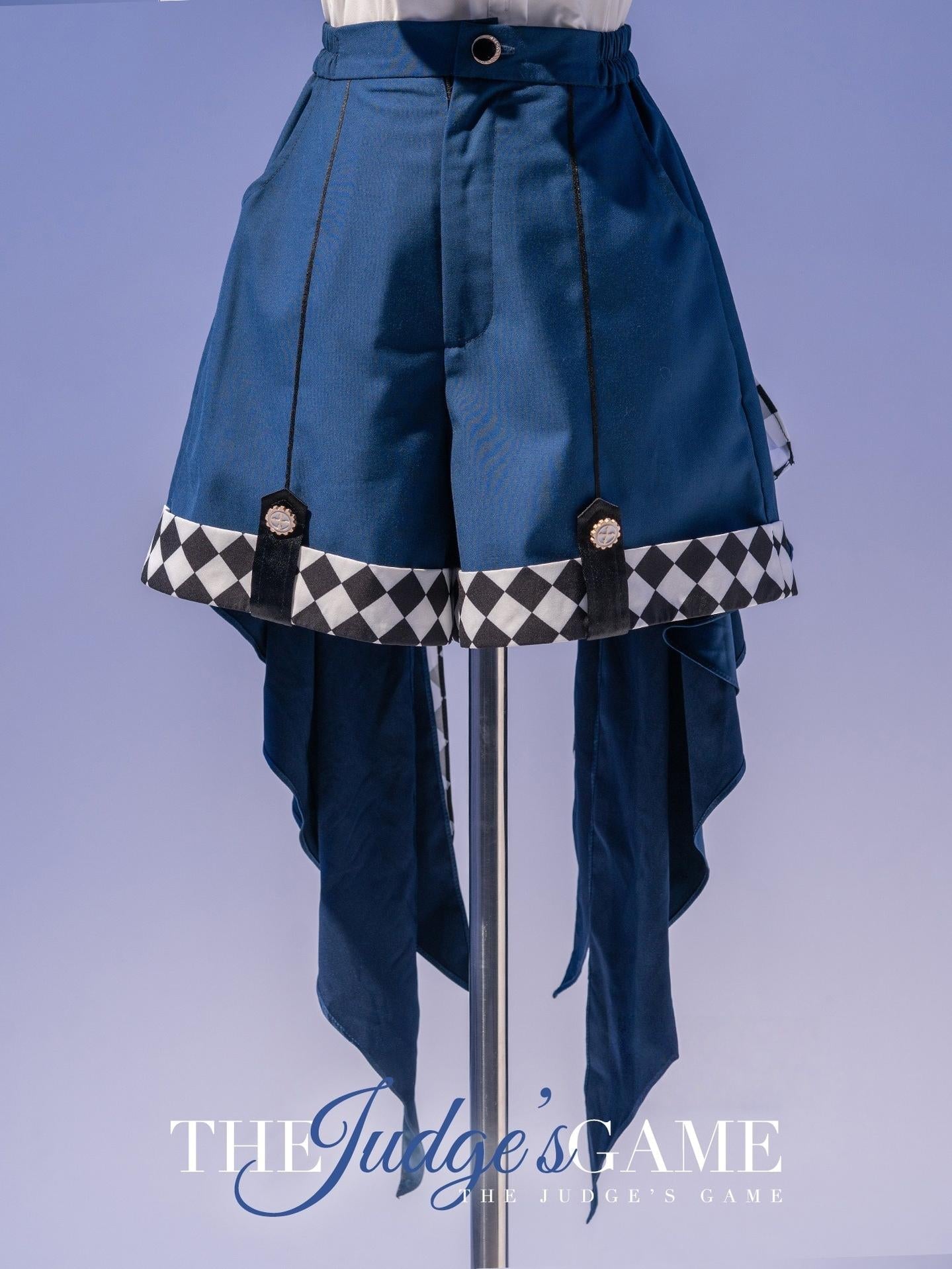 Forest Fluorescent Carps - The Judge's Game - Dark Blue Ouji Lolita Tailored Vest, Shorts Outfit