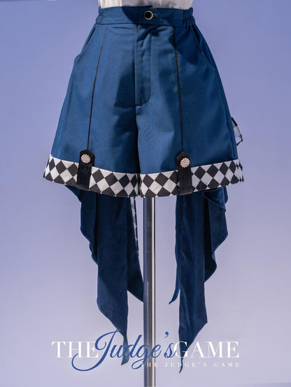 Forest Fluorescent Carps - The Judge's Game - Dark Blue Ouji Lolita Tailored Vest, Shorts Outfit