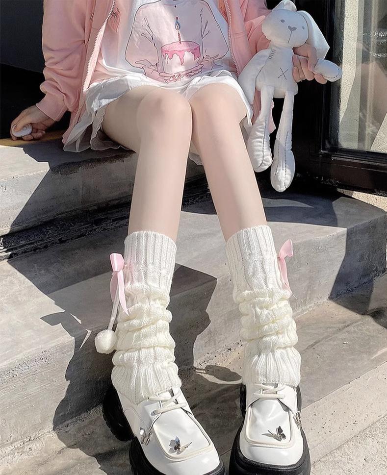 Hua Nai Cat - Cute Lolita Leg Warmers Winter Knitted JK Pile Socks