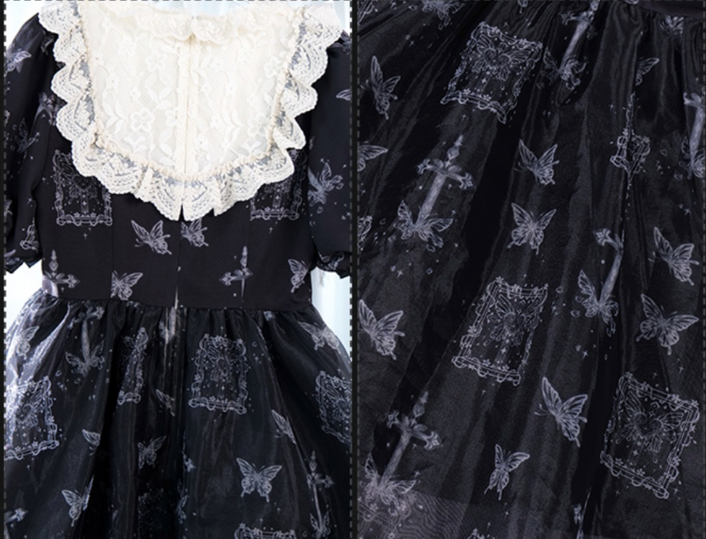 With PUJI - Gothic Butterfly Printing Embroidery Lolita OP