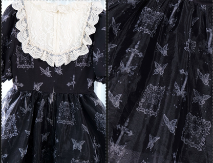 With PUJI - Gothic Butterfly Printing Embroidery Lolita OP