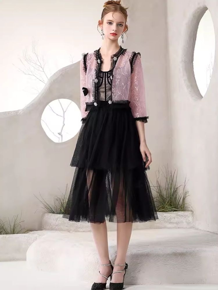 Black Pink Clashing Jacket Niche Design Halter Dresses【s0000006821】