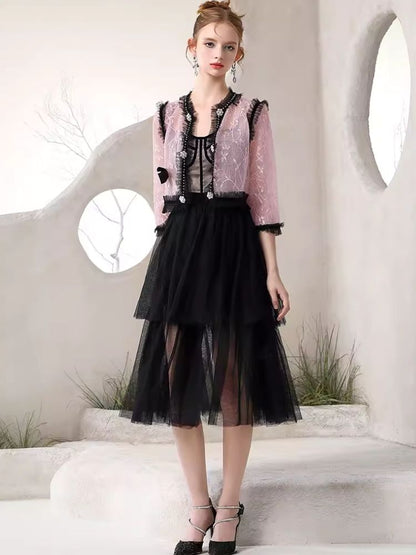 Black Pink Clashing Jacket Niche Design Halter Dresses【s0000006821】