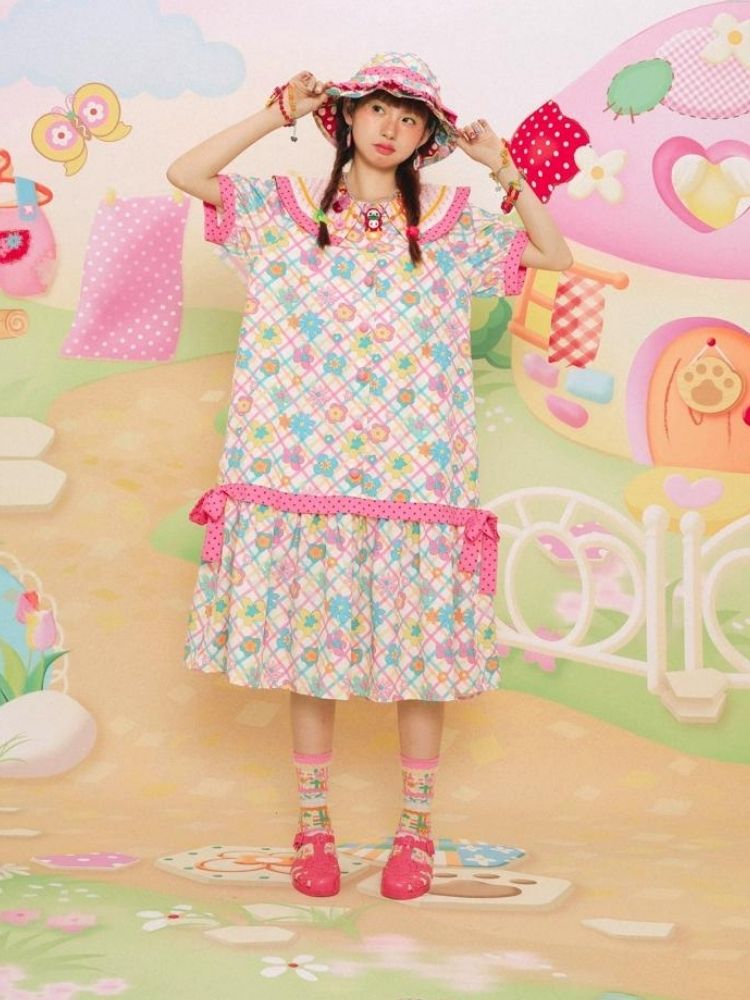 Flower Print Short-sleeved Summer Dress【s0000003092】