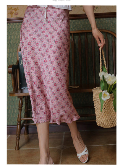 Pink flower pattern french skirt