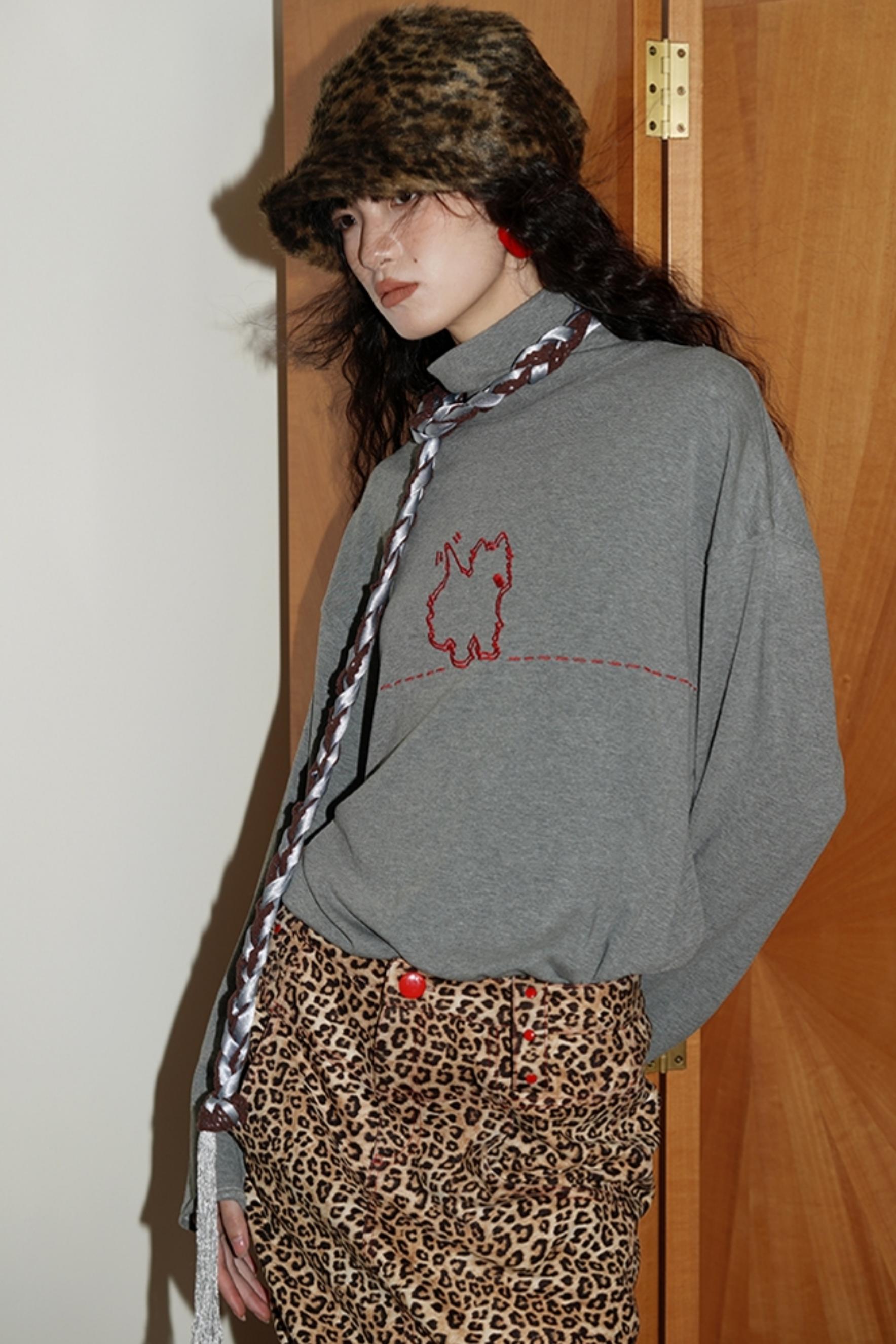 Casual Puppy Design Crewneck Top