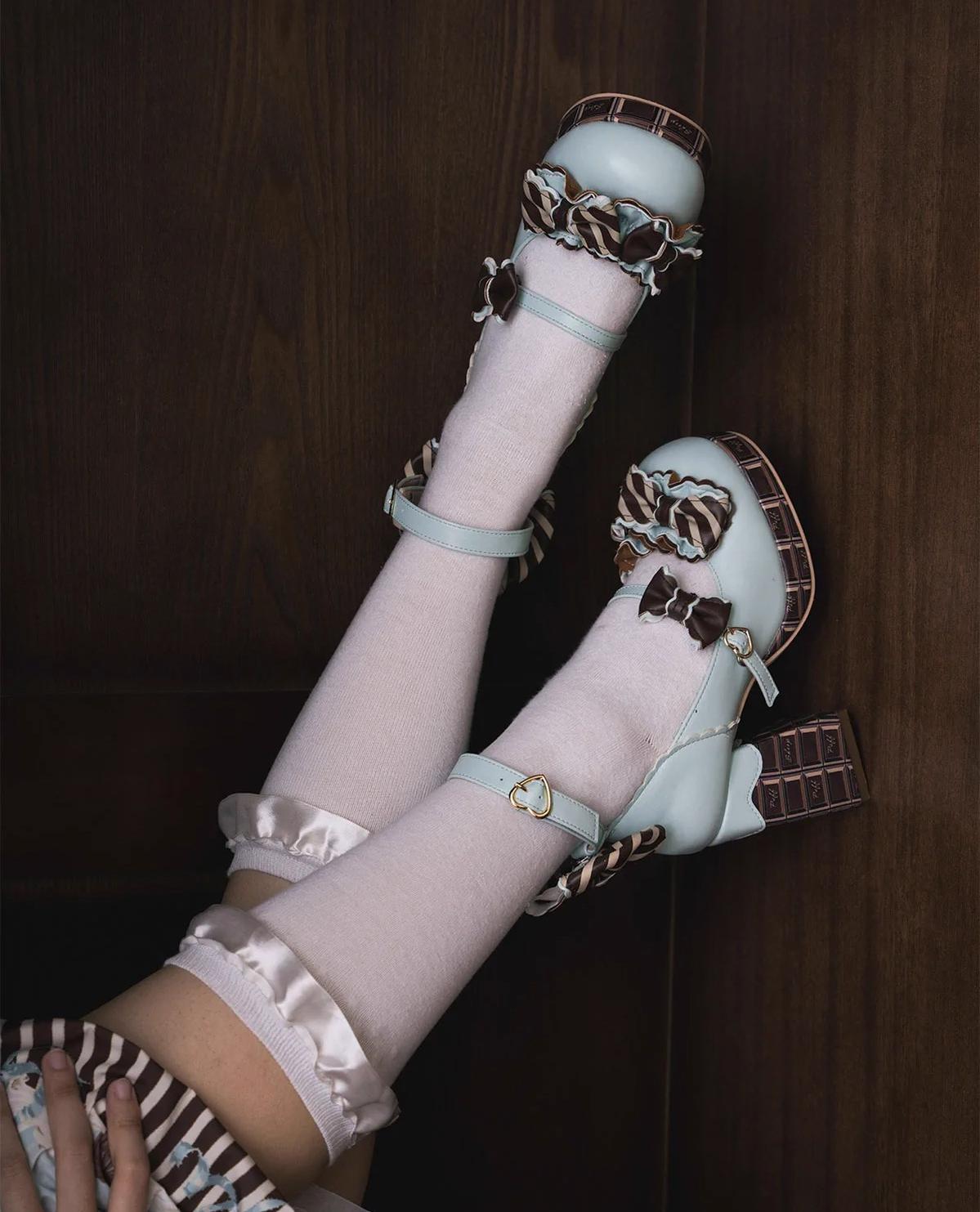 Sheep Puff - Layered Pastry - Sweet Lolita High Heel Shoes Chocolate Prints Shoes