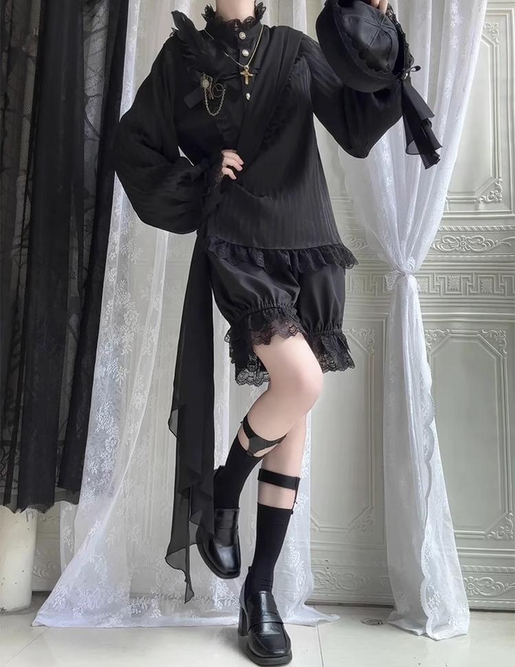 CastleToo - Black Moonlight - Ouji Lolita Chiffon Shirt Outfit
