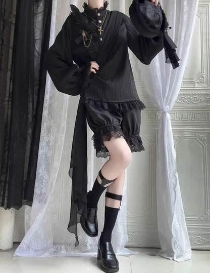 CastleToo - Black Moonlight - Ouji Lolita Chiffon Shirt Outfit