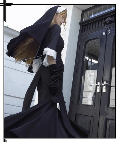 CHUNLV LOLITA - Night Cathedral - Halloween Nun Lolita OP Suit Gothic Dress Set