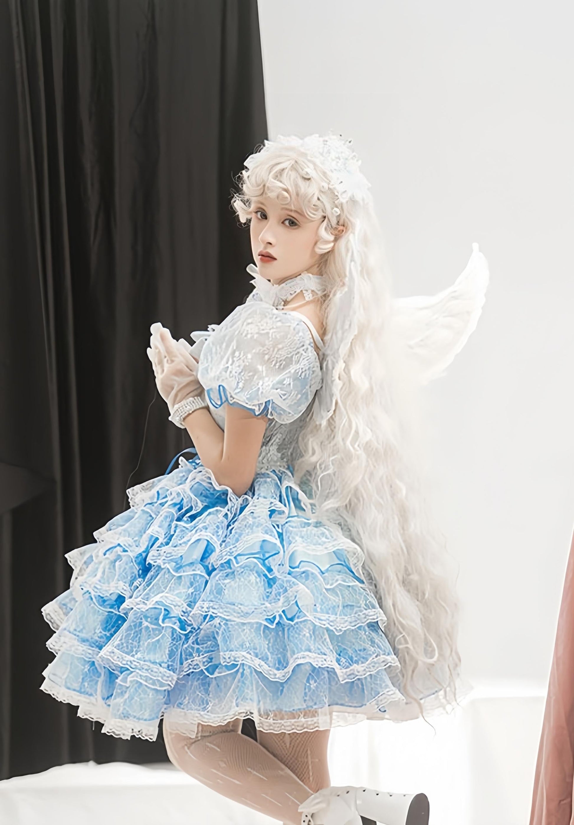 Daydream Whisper - Shisan District - Wedding Lolita OP Suit with Angel Demon Wings