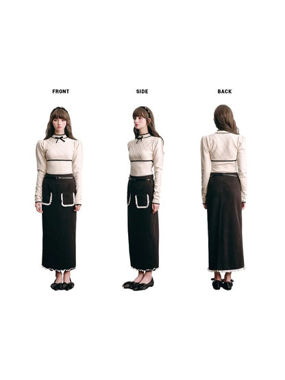 French Chambray Sweater Top Knit Bottoms【s0000004445】