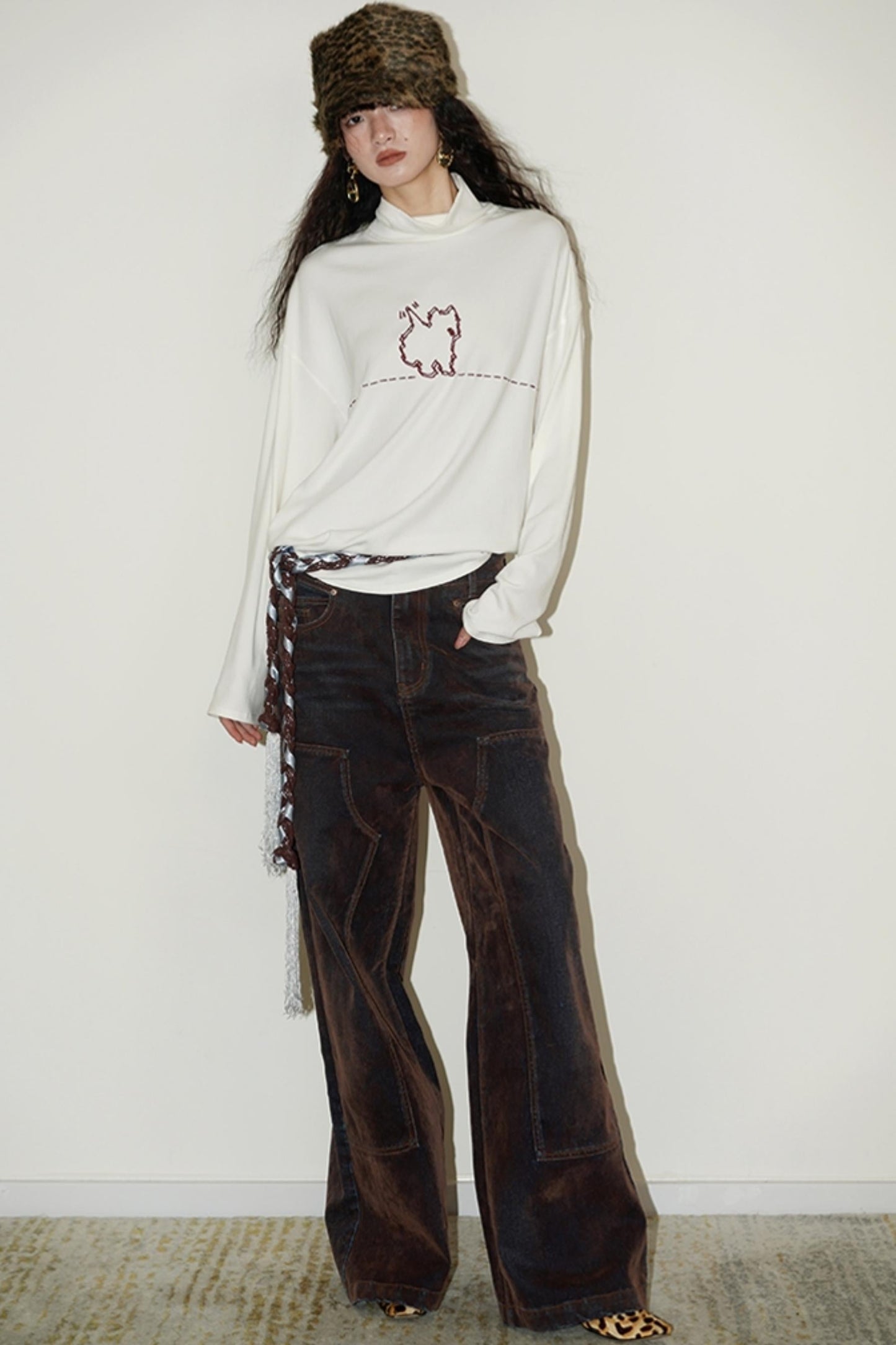 Casual Puppy Design Crewneck Top