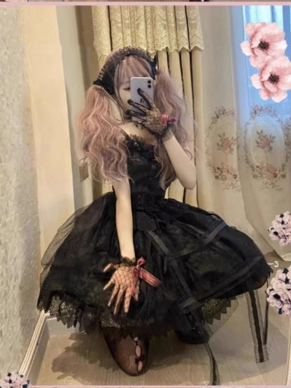 Doujiang - Rose Cage - Gothic Lolita Dress Black Suspender Dress
