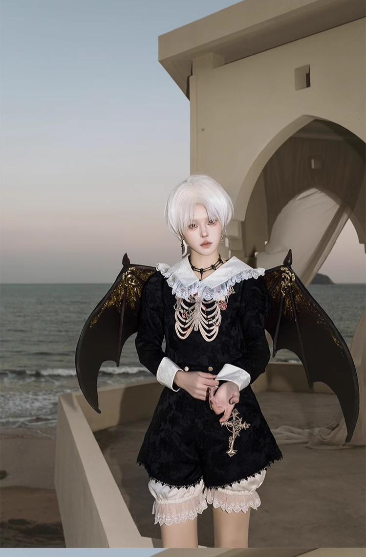 CastleToo - Crossbone - Ouji Lolita Shorts Suit Gothic Lolita Top and Blouse