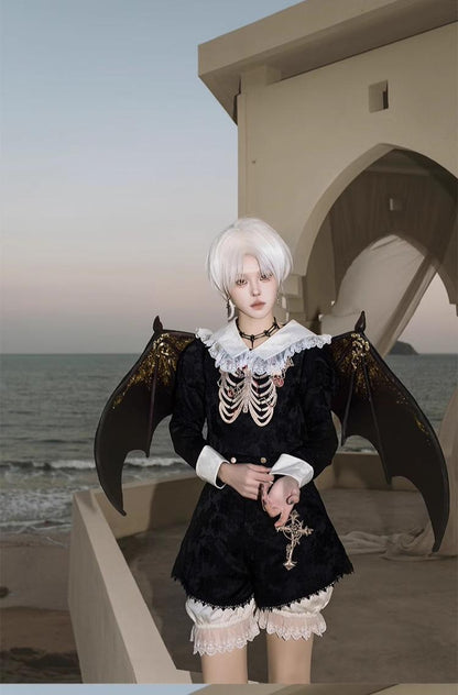 CastleToo - Crossbone - Ouji Lolita Shorts Suit Gothic Lolita Top and Blouse