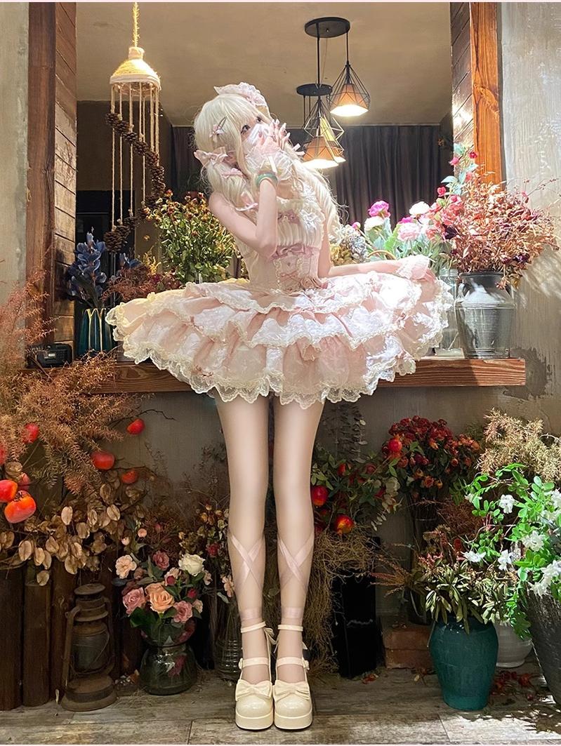 Buling Moon - Ballet Elegance - Sweet Lolita Mini JSK Set with Tulle Shirt and Headdress