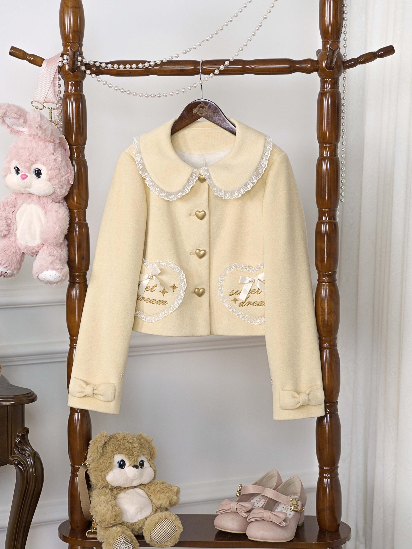 Dream Magic Box - Milk Puff - Winter Fleece-lined Sweet Lolita Coat, Detachable Collar