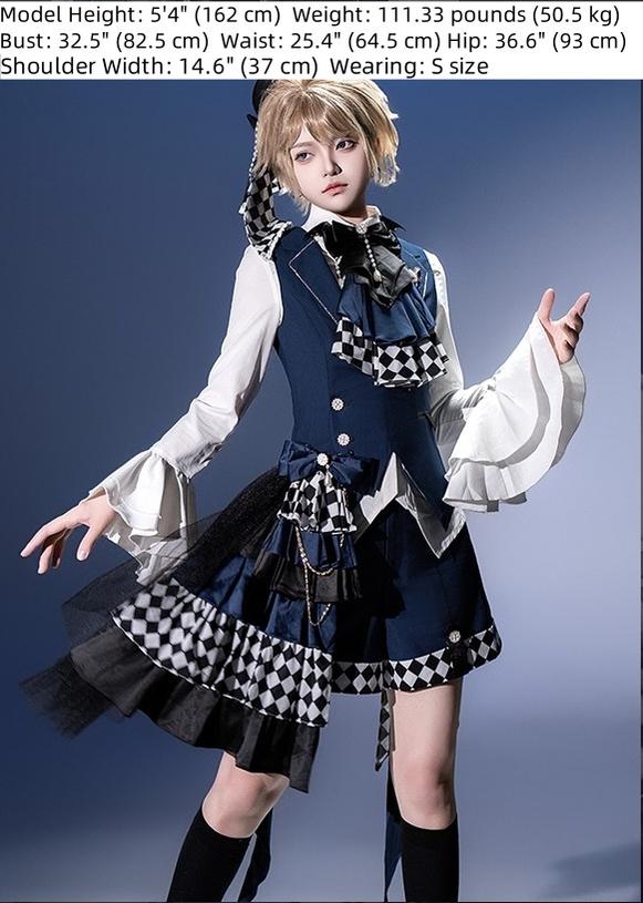Forest Fluorescent Carps - The Judge's Game - Dark Blue Ouji Lolita Tailored Vest, Shorts Outfit