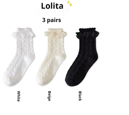 JingChi - Sweet Lolita Socks Women's Multicolor JK Mid-Calf Socks