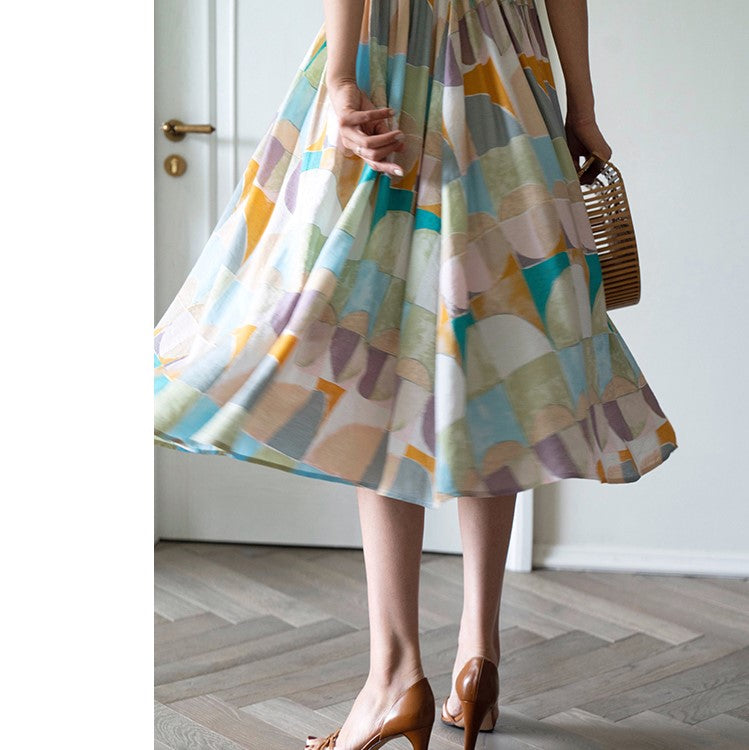 Geometric pattern oil painting dress