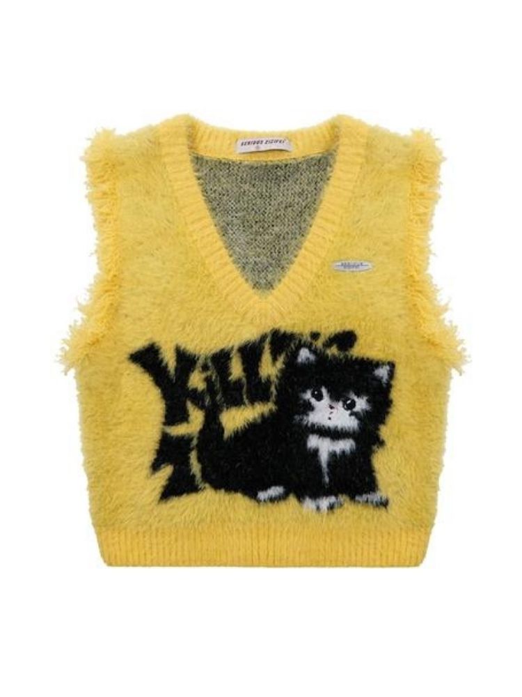 Cat V-neck sweater vest【s0000003777】