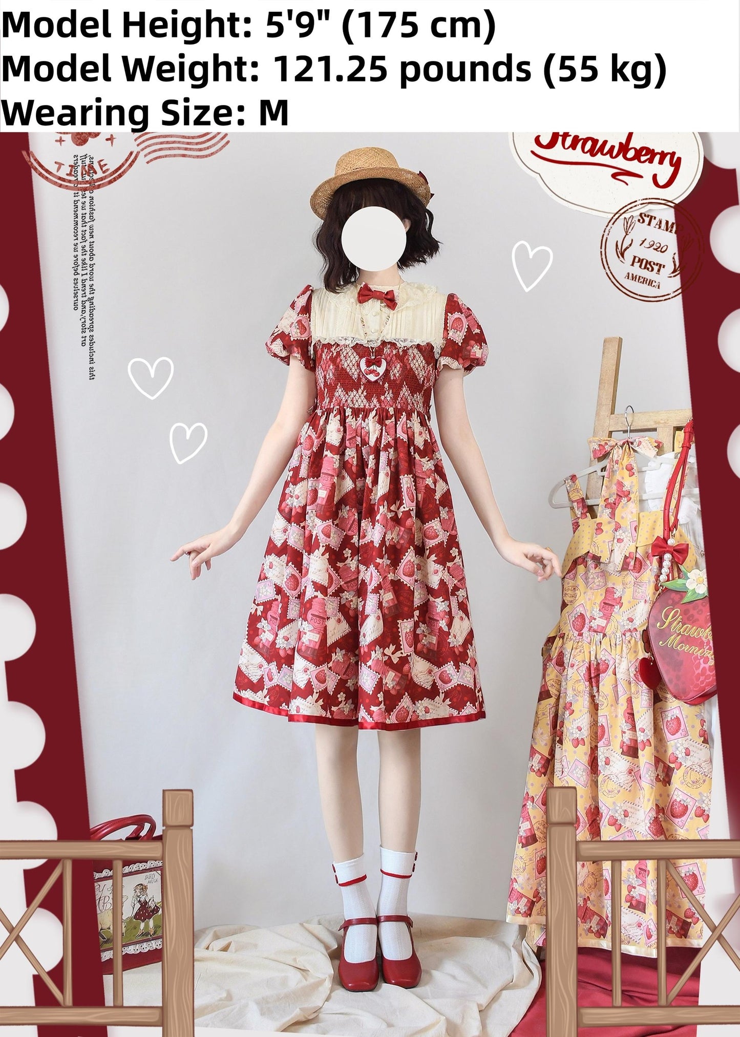 Strawberry Witch - Kawaii Lolita OP Dress, Strawberry Print
