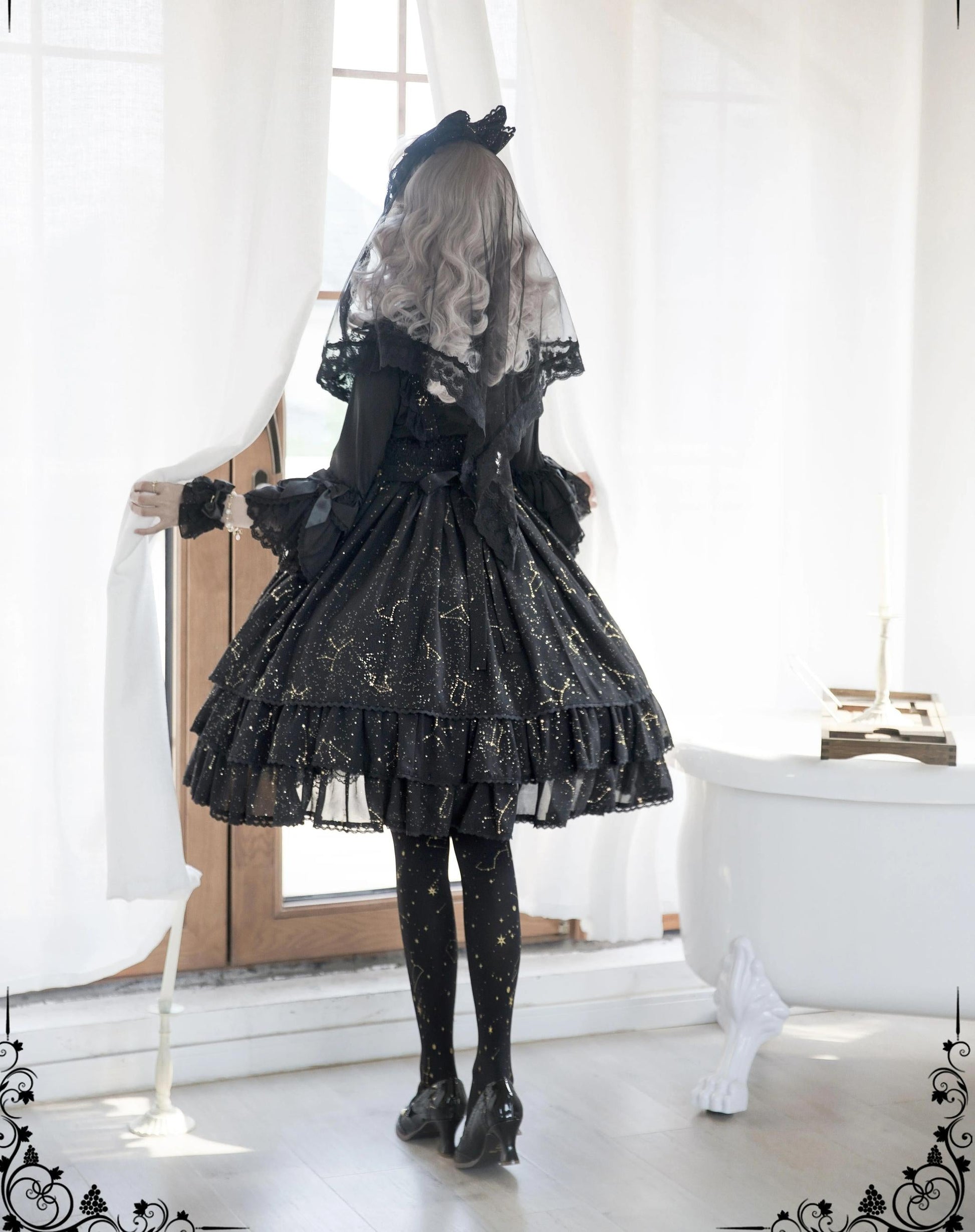 Sakuya Lolita - Whisper Of Stars - Constellation Foil Printing Elegant Lolita High Waist JSK Dress