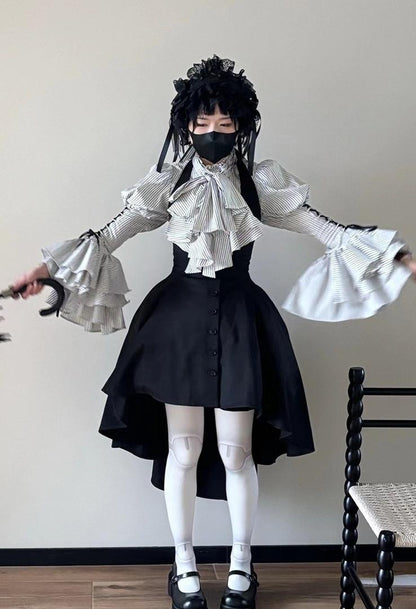 FlowerFairyDaily - Gothic Lolita Striped Shirt With Alternative NeckTie/Jabot