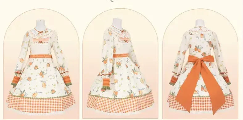 Mademoiselle Pearl - Persimmon - Autumn Persimmon Print Lolita OP JSK SK Dress