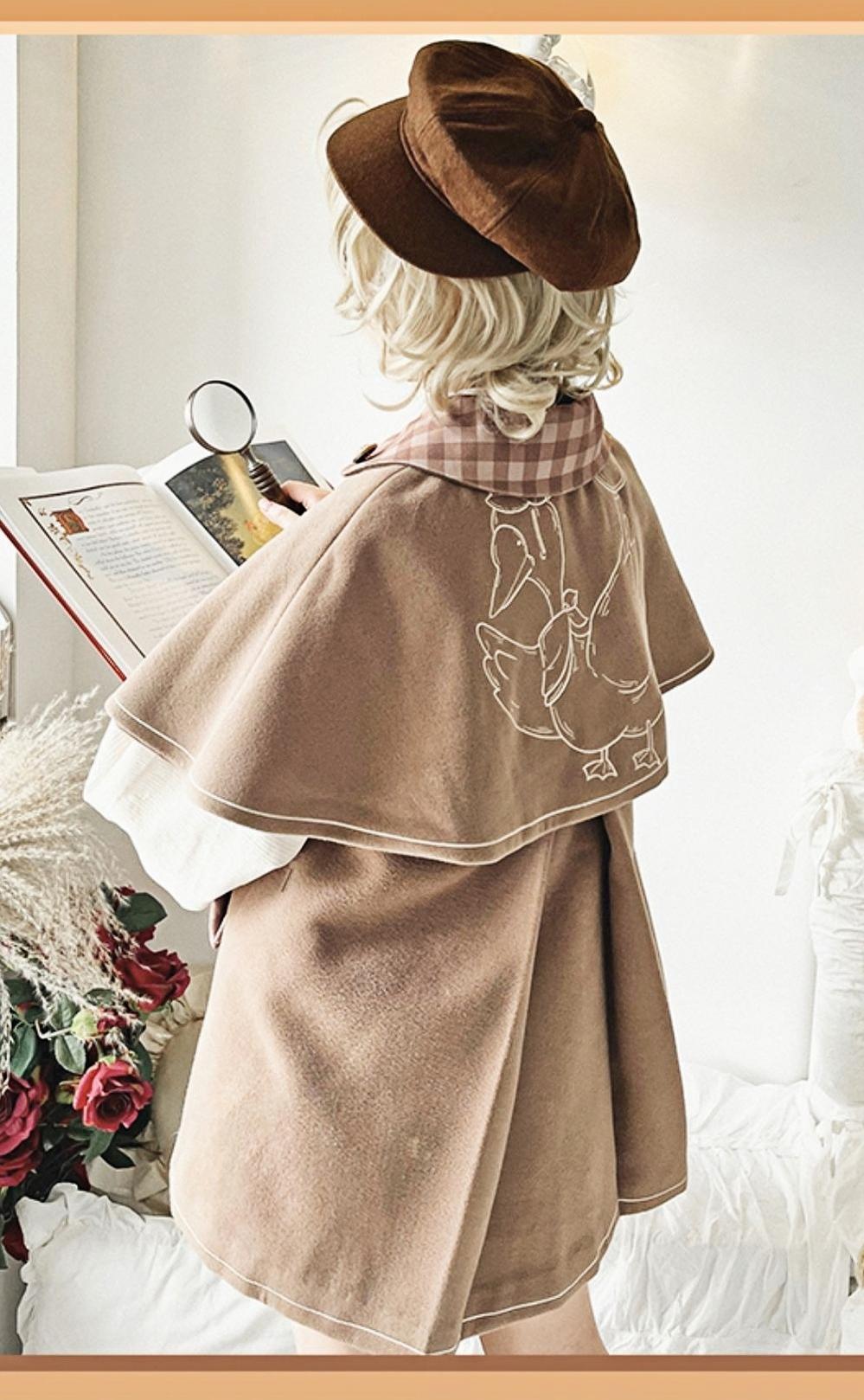 Piggy Bun - Detective Goose - Autumn Winter Lolita Cape Retro Cute Woolen Lolita Coat