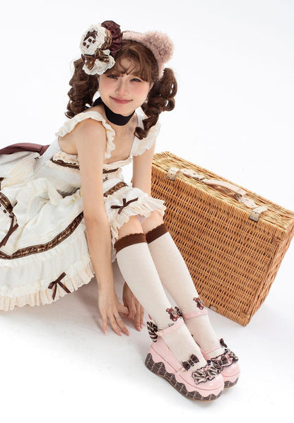 Sheep Puff - Chocolate Sponge Cake - Sweet Lolita Thick-Sole Shoes with Printed Platform