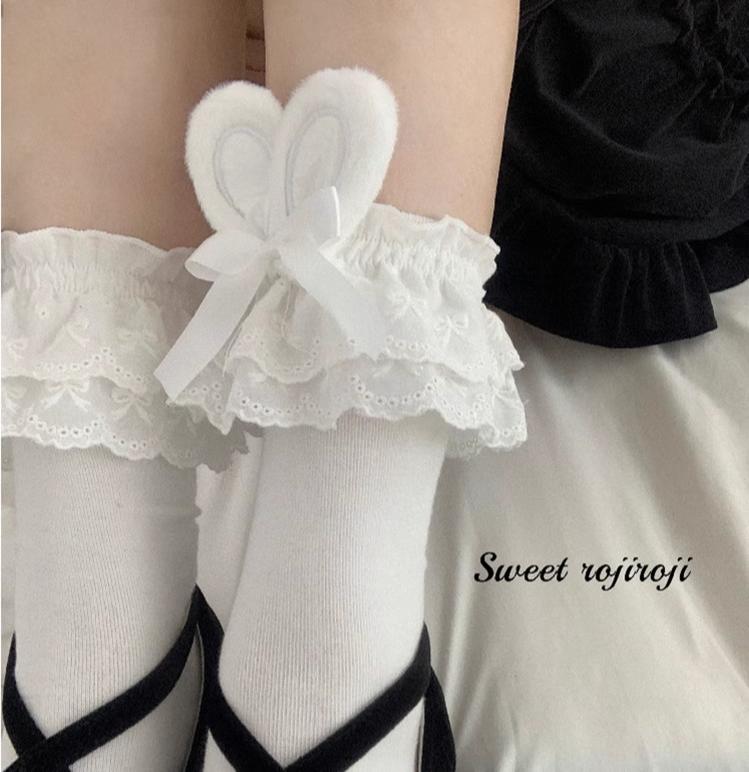 Roji roji - Cotton Lolita Bunny Ear Socks Summer Bow Short Socks
