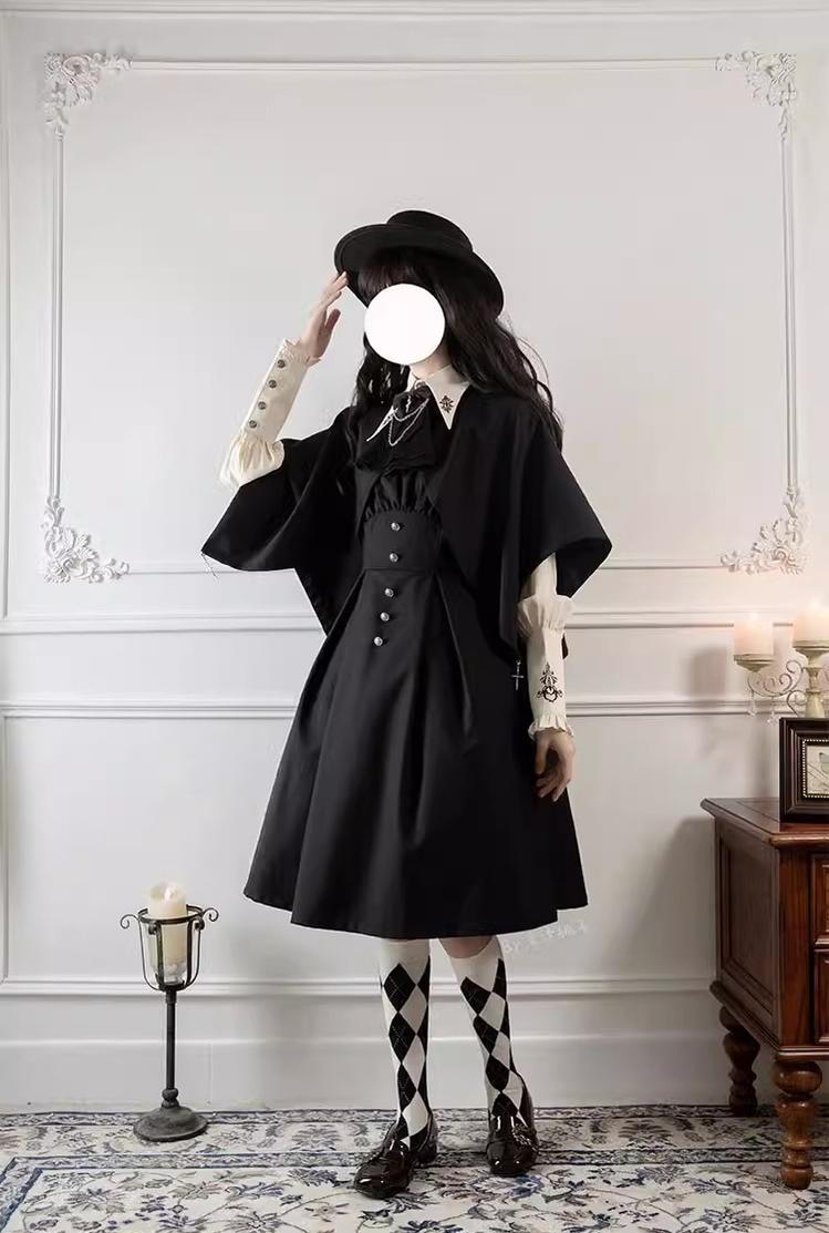 CastleToo - Night Raven Magic - Ouji Lolita Dress Set, Suspender Shorts & Cape