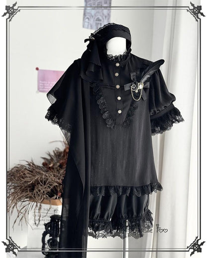 CastleToo - Black Moonlight - Ouji Lolita Chiffon Shirt Outfit