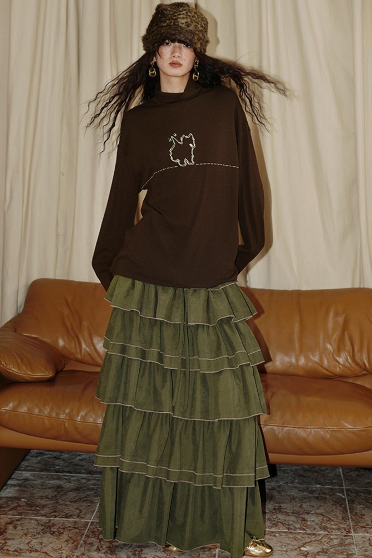 Casual Puppy Design Crewneck Top