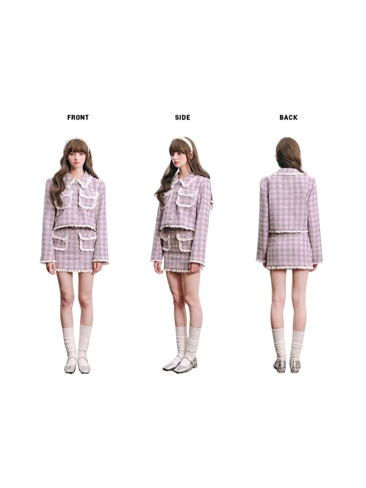 Purple lace jacket half skirt two-piece【s0000004446】