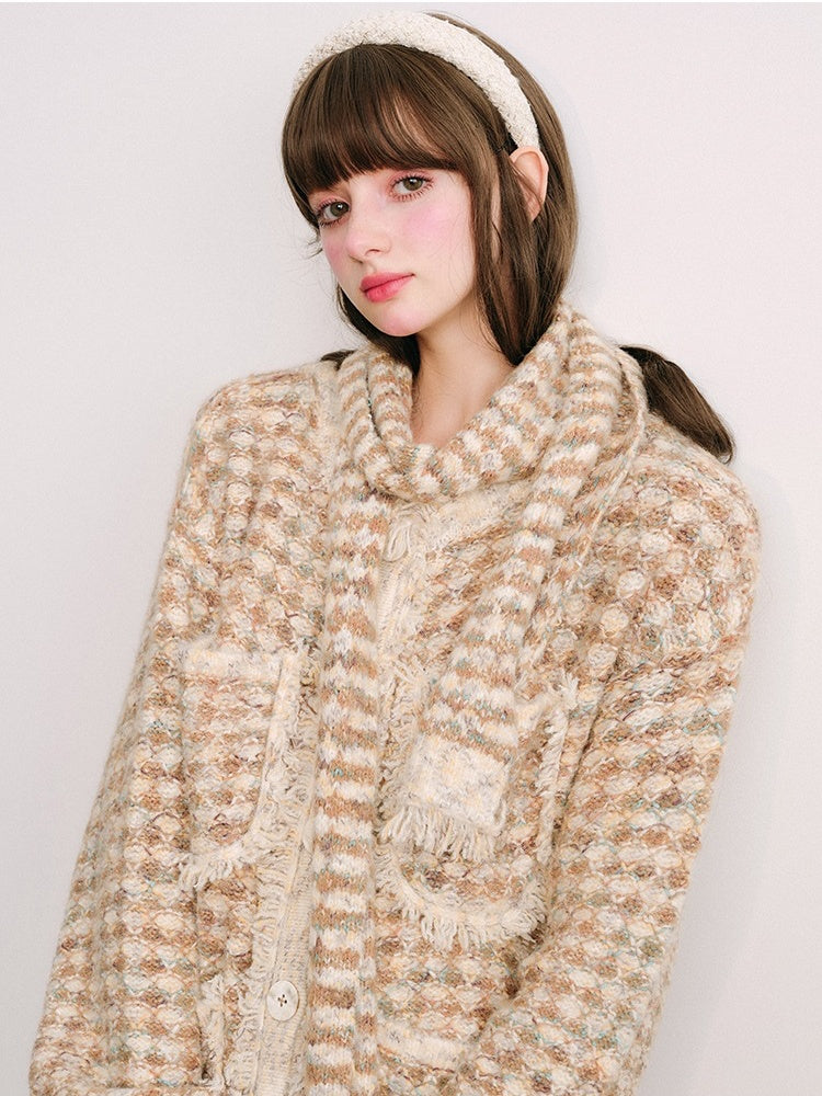 Knitted Fringe Cardigan Jacket With Stole ＆ Long Skirt【s0000003854】