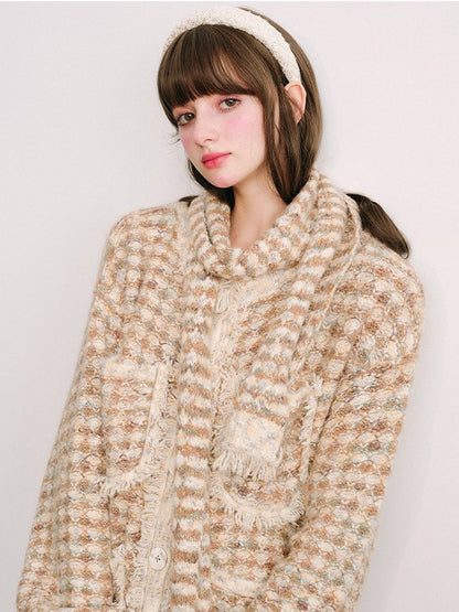 Knitted Fringe Cardigan Jacket With Stole ＆ Long Skirt【s0000003854】