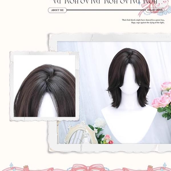 Dalao Home - Bitter Wine - Daily Lolita Short Wig Eight-character Bangs Short Black Tea