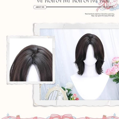 Dalao Home - Bitter Wine - Daily Lolita Short Wig Eight-character Bangs Short Black Tea