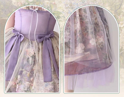 Cyan Lolita - Blooming Tree Shade - Elegant Lolita OP Oil Painting Print Bow Dress