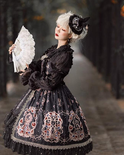 Cheese Cocoa - Star Drop Ceremony - Elegant Lolita JSK Printing Open Front Dress and Blouse Set